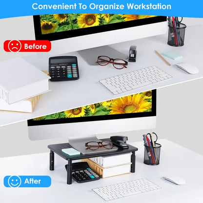 3-Level Adjustable Monitor Stand with Ventilated Steel Platform