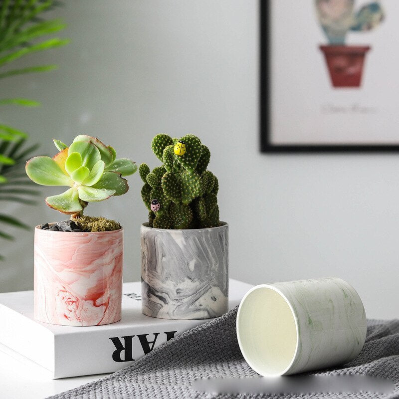 Modern Marbled Ceramic Plant Pot – Indoor Planter for Succulents & Flowers