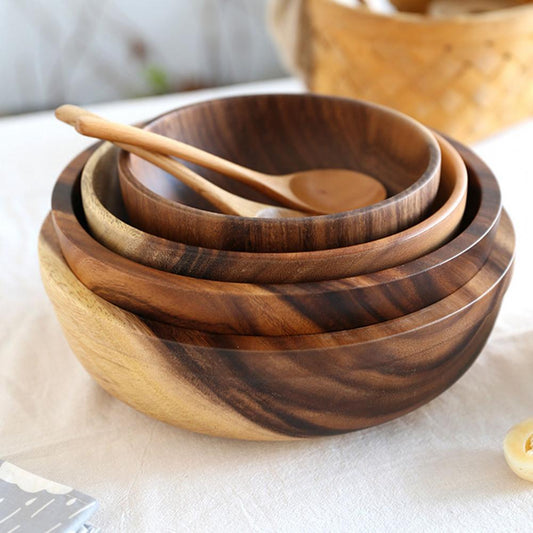 Natural Wooden Salad & Fruit Bowl – Home & Restaurant Serving Bowl