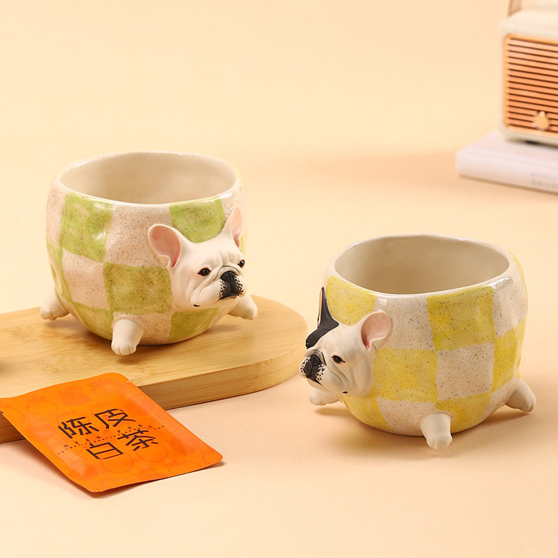 Bulldog Checkered Ceramic Coffee Mug