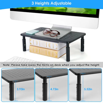 3-Level Adjustable Monitor Stand with Ventilated Steel Platform