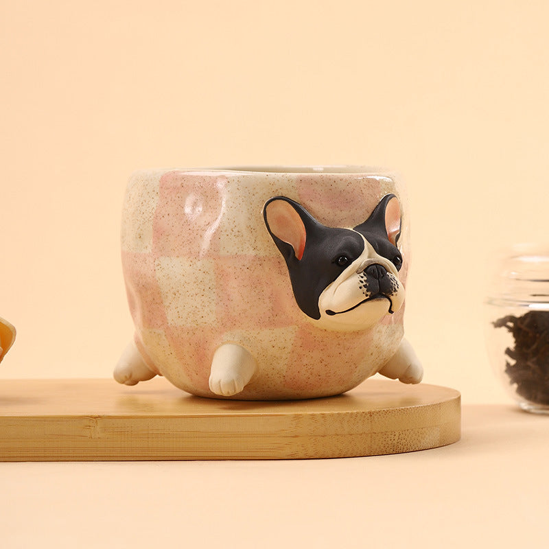 Bulldog Checkered Ceramic Coffee Mug